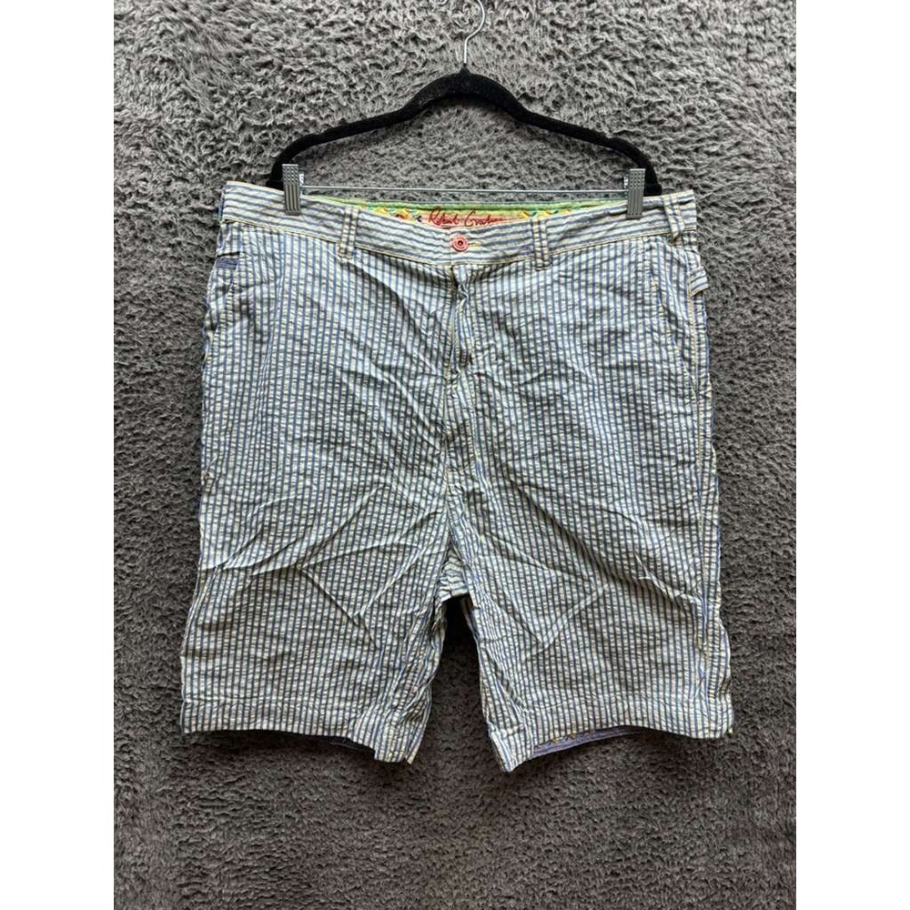 Robert Graham Pinstriped High Rise Embroidered Shorts Blue White Mens‎ Size 40L